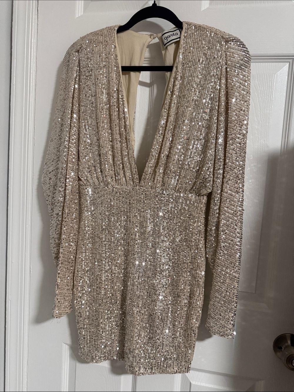 Champagne Sequin V-Neck Women's Top